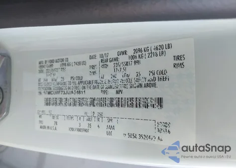 2018 Ford Escape S z USA, uszkodzony, nr VIN 1FMCU0F73JUA54811